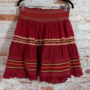 Double D Ranch Skirt Women M Red Rodeo Camp Patch Western All Around Cowgirl
